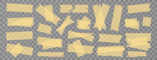 Set of isolated sticky stripes, duct tapes, adhesive notes, stickers. Elements on background. Collection of yellow papers for collages, office designs, reminders. vector