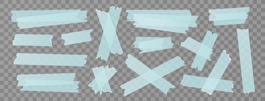 Set of isolated sticky stripes, duct tapes, adhesive notes, stickers. Blue elements on background. Collection of papers for collages, office and school designs, reminders. vector