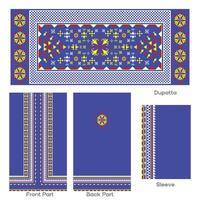 Intricate Blue Ethnic Dupatta Design with Floral and Geometric Patterns vector