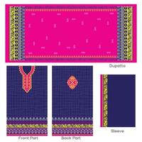 Beautiful ethnic wear design with dupatta, sleeve and dress patterns vector