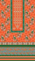 Floral and Geometric Pattern Dress Design in Orange and Green vector