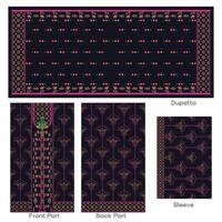 Elegant Embroidered Floral Pattern Black Dupatta with Matching Outfit Parts vector