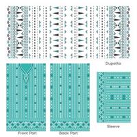 Cyan, Turquoise, and Geometric Patterned Dupatta and Clothing Design vector