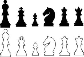 Chess Pieces Flat and Outline Style Bundle for Designers and Enthusiasts vector