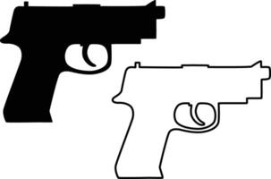 Pistol Gun Silhouette in Flat and Outline Style on a White Background vector