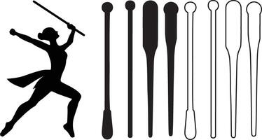 Baton Twirling Silhouette Outline and Flat Design Collection for Performers and Designers vector