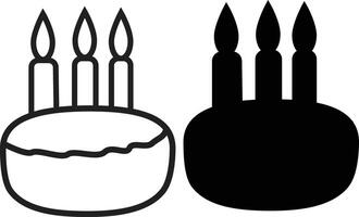 Cake With Candle Silhouette Flat And Outline Design vector