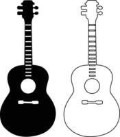 Guitar Silhouette in Flat and Outline Style on a White Background vector