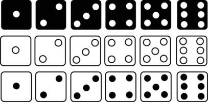 Collection of Six Sided Dice Silhouettes in Flat and Outline for Creative Projects vector
