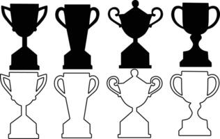 Trophy Silhouette Flat And Outline Design Bundle On White Background vector