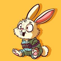 Cute and funny rabbit wearing a straitjacket. Psycho easter bunny being insane in a strait jacket. vector