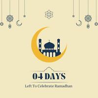 ramadan greeting card with crescent and mosque vector