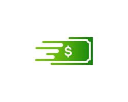 Minimal money icon with green banknote and arrow for quick transactions. vector