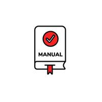Illustrated manual with check mark icon symbolizing approved content and guidance vector