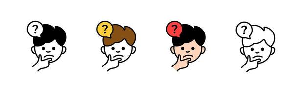 Cartoon characters thinking with question marks in different styles and colors vector