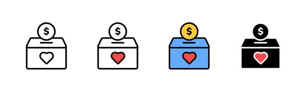 Donation box icons with simple design and heart symbol for charity organizations vector