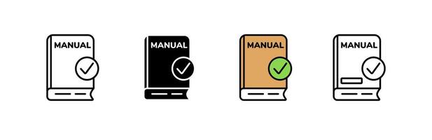 Various book manuals with check marks indicating approval or completion status in different styles vector