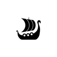 Flat longship logo with a dragon and shields, evoking Nordic history. vector