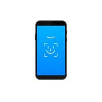 Smartphone with face id feature displayed on bright blue screen for security and authentication vector