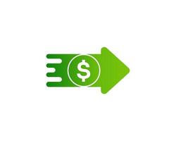 Green money logo with arrow for fast cash transfers and financial success. vector