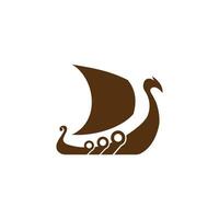 Flat drakkar icon with dragon prow for Norse design. vector