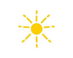 Yellow sun icon with radiating rays on simple clean background vector