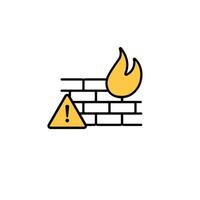 Firewall protection icon with brick wall and triangle alert symbol vector