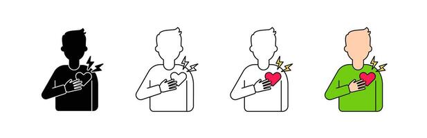 Four icon styles depicting a person with heart symbol and lightning bolts vector