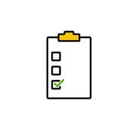 Checklist icon with bold black outline and yellow highlight on white background vector