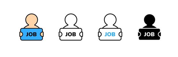 Illustration of diverse job applicant figures with different styles and colors holding job signs vector