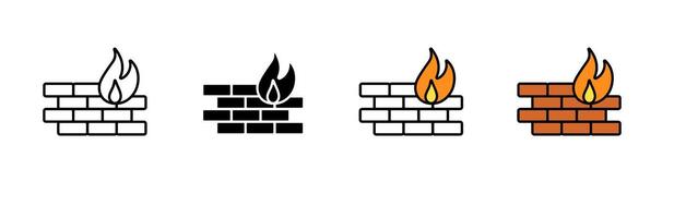 Firewall icon set displaying different styles and colors for digital security concepts vector