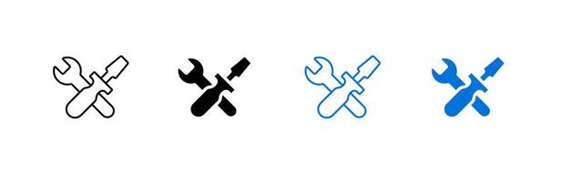 Crossed wrench and screwdriver icon set in multiple styles and colors vector