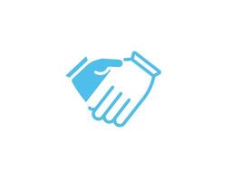 Blue handshake icon symbolizing agreement and collaboration in a simple digital style vector
