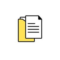 Yellow folder icon with paper document illustrates digital file management concept vector