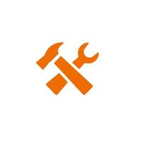 Orange hammer and wrench crossed symbol on white background without extra details vector