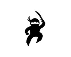 Simple black silhouette of a ninja with sword in playful motion on white background vector