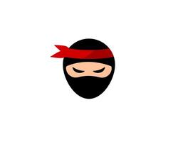 Ninja icon with red headband and masked face in minimalist design on white background vector