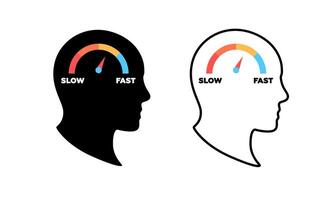 Human head silhouettes with speedometer illustrating slow to fast thought process vector