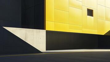 A yellow building with a black wall photo