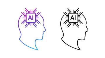 Minimalist design of human head with ai chip in profile view illustration vector
