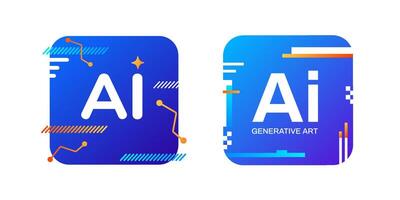 AI logo with glitch design, bright gradient, and virtual network focus. vector