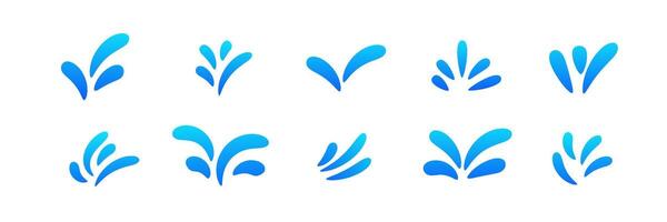 Collection of blue water splashes in various artistic forms on a white background vector