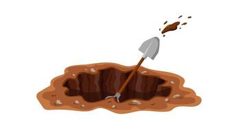 Shovel stuck in muddy ground symbolizing dig work and challenges in earth-based tasks vector