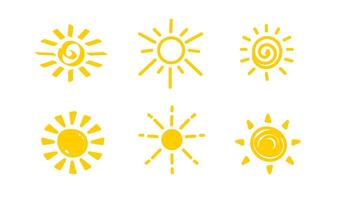 Bright and cheerful yellow sun icons with diverse designs and creative patterns vector
