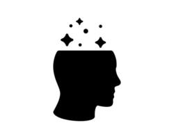 Silhouette of head with stars and dots illustrating ideas and creative mind energy vector