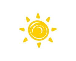 Bright yellow sun icon with simple rays and circle design on clean background vector