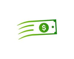 Finance icon with green dollar sign and arrows for quick transactions. vector