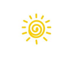 Bright sun spiral icon with yellow rays symbolizing warmth and positive energy vector