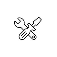Simple black and white crossed wrench and screwdriver line drawing icon design vector