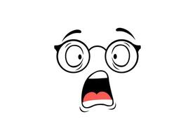 Cartoon face with glasses showing surprise and shock through large eyes and open mouth vector